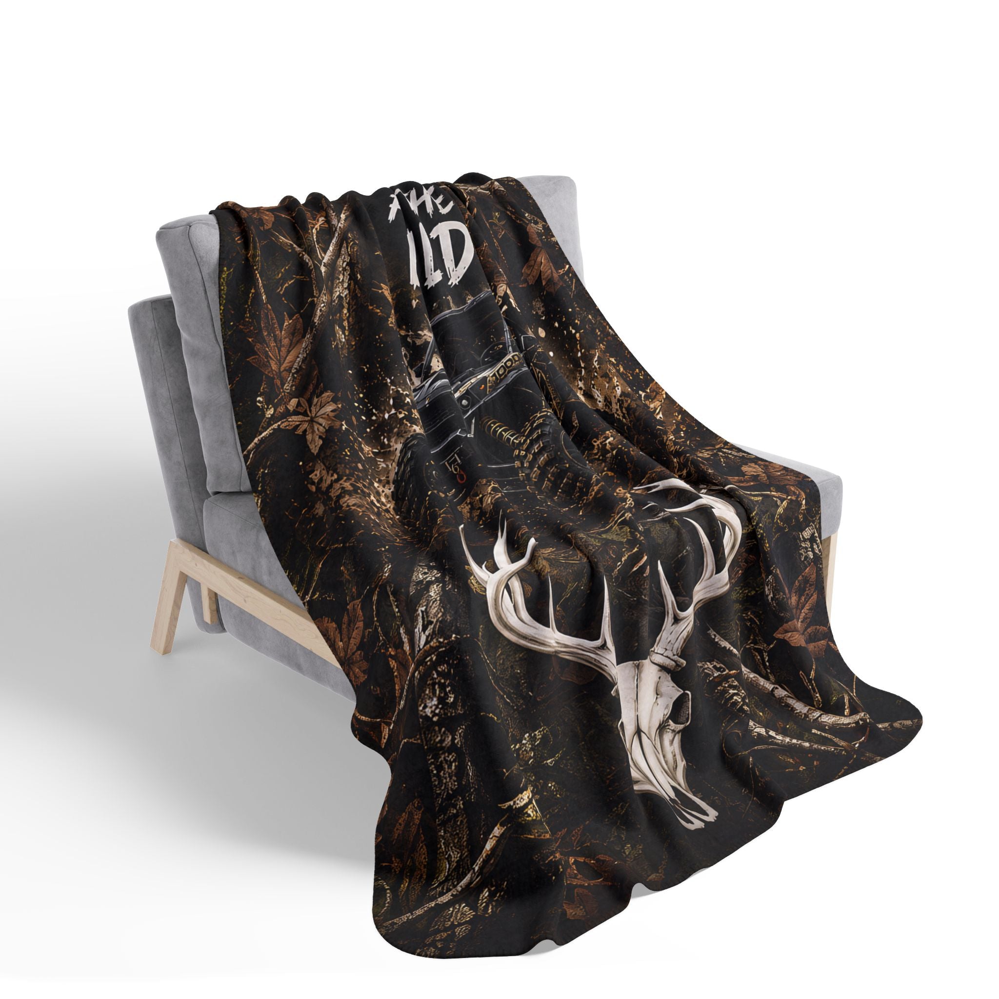 Built for the Wild Sherpa Blanket — Camo ATV & Deer Skull Fleece Throw