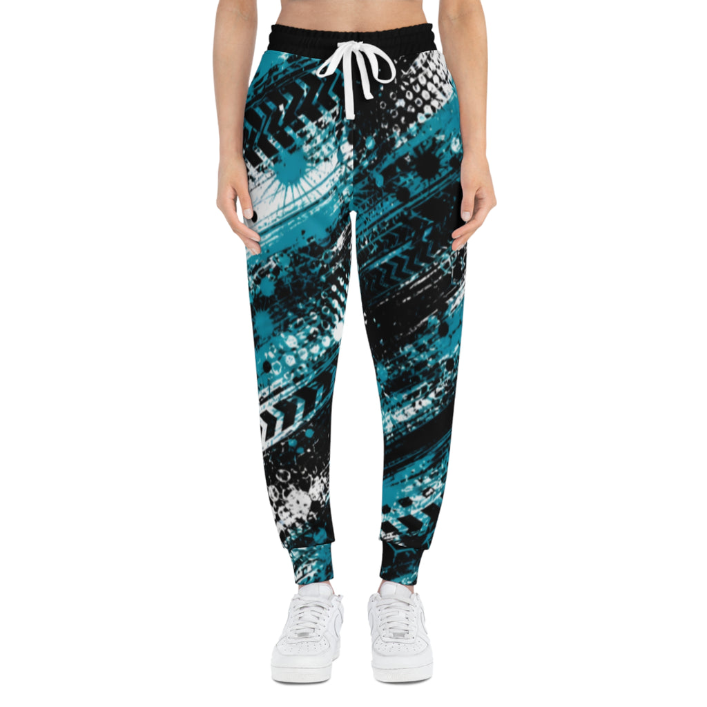 Teal, Black Grunge Aztec All-Over Printed Joggers