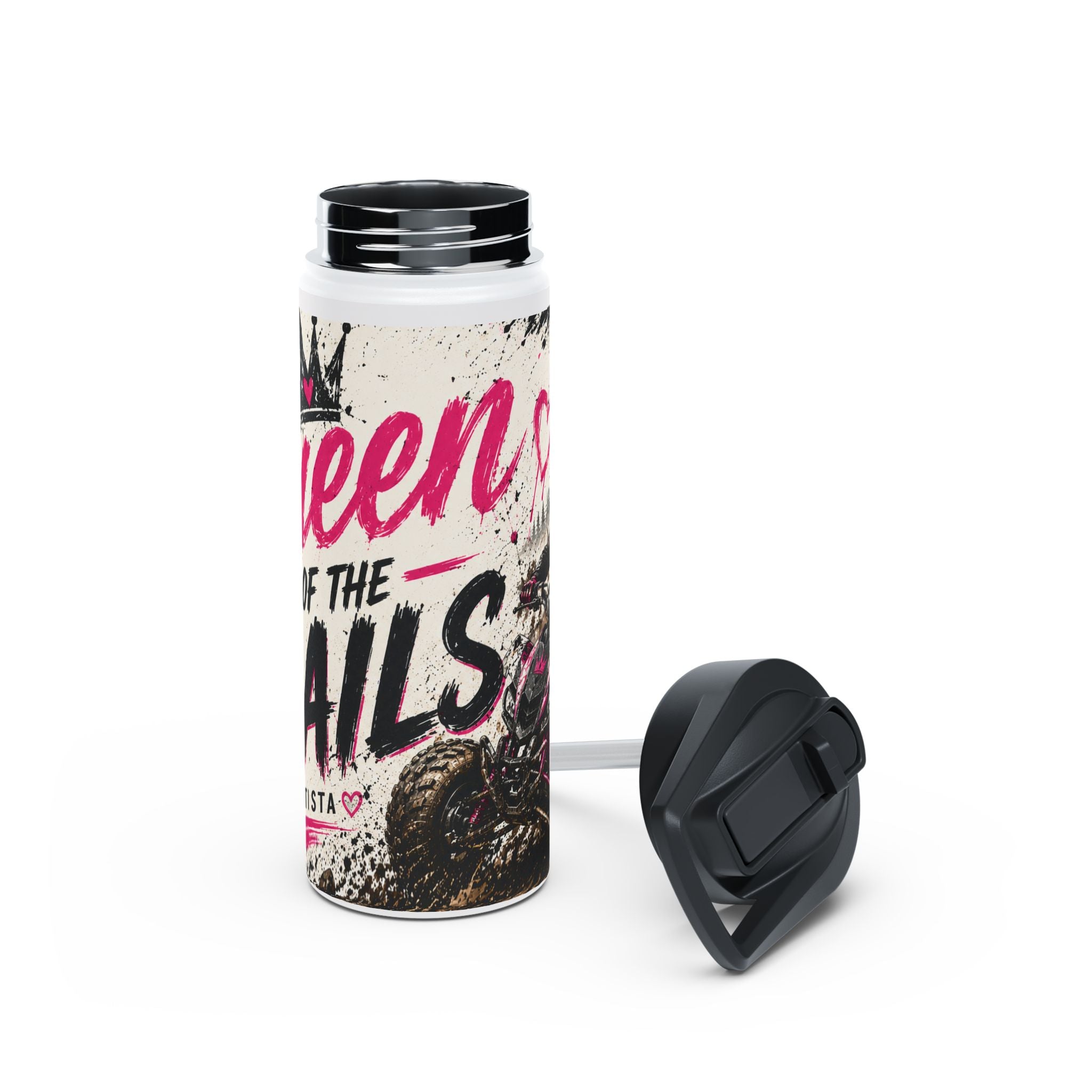 Motocross Queen Stainless Steel Water Bottle — 'Queen of the Trails' Pink Off‑Road Design