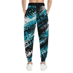 Teal, Black Grunge Aztec All-Over Printed Joggers