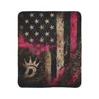 Distressed American Flag Sherpa Blanket with Pink Accent — Cozy Patriotic Throw
