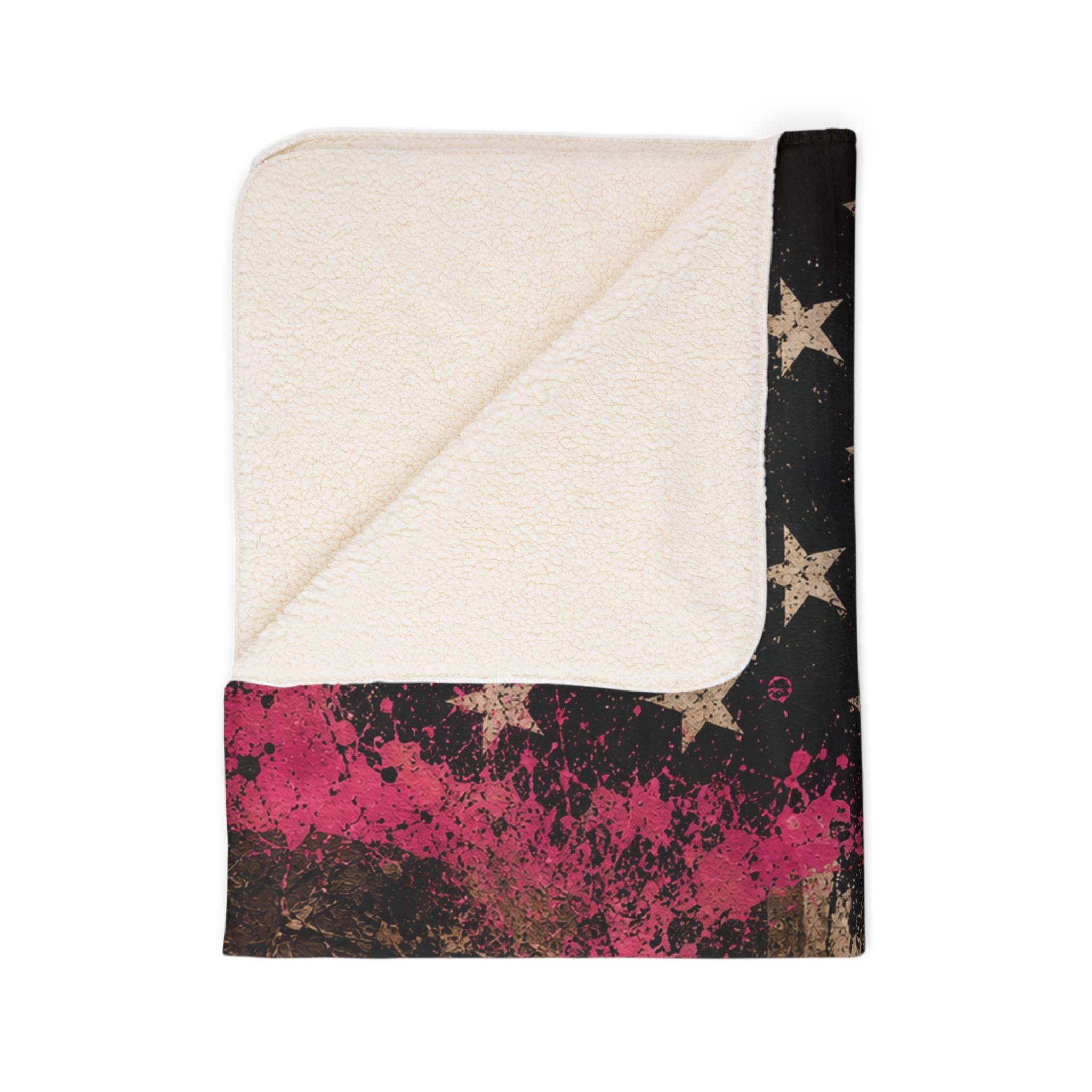 Distressed American Flag Sherpa Blanket with Pink Accent — Cozy Patriotic Throw