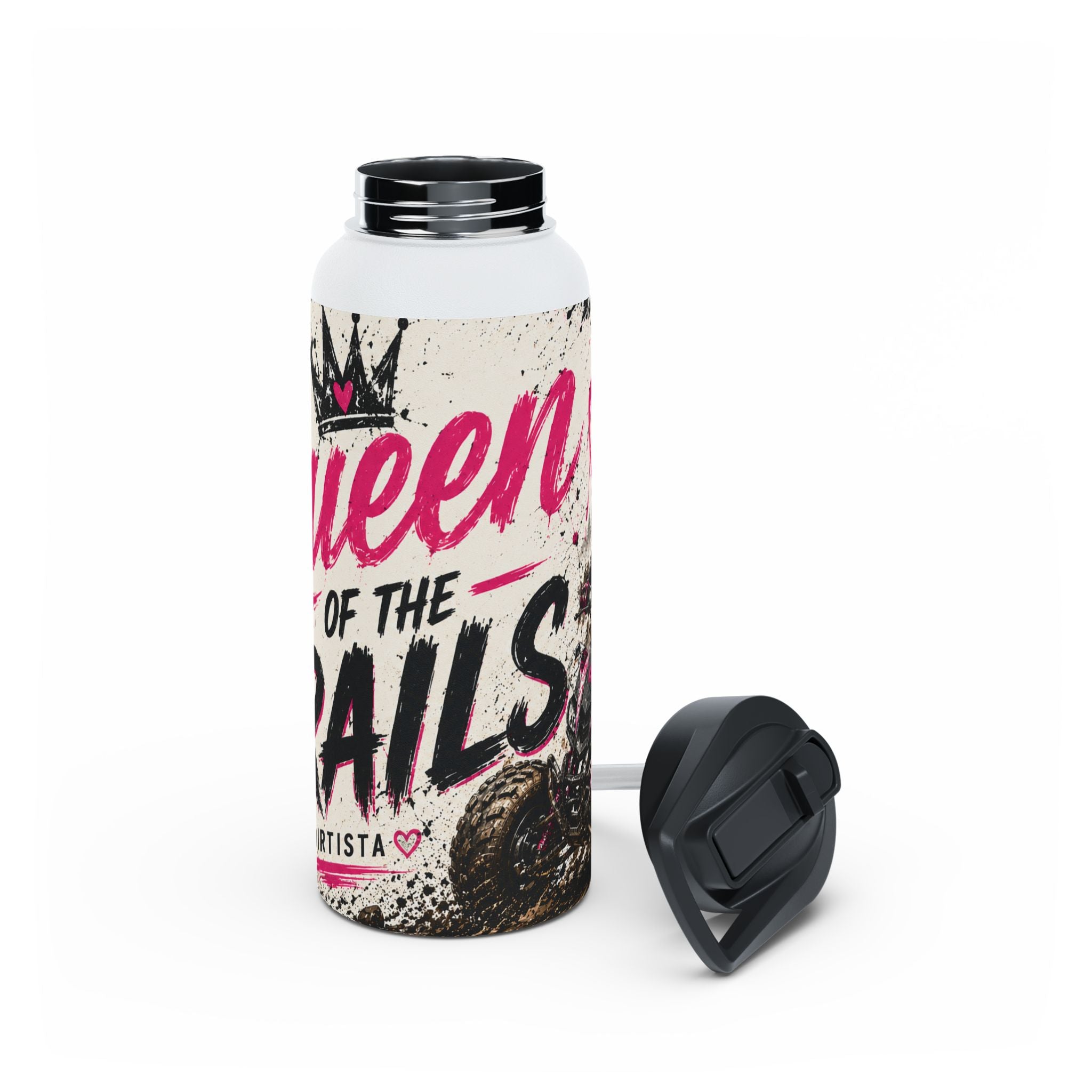 Motocross Queen Stainless Steel Water Bottle — 'Queen of the Trails' Pink Off‑Road Design