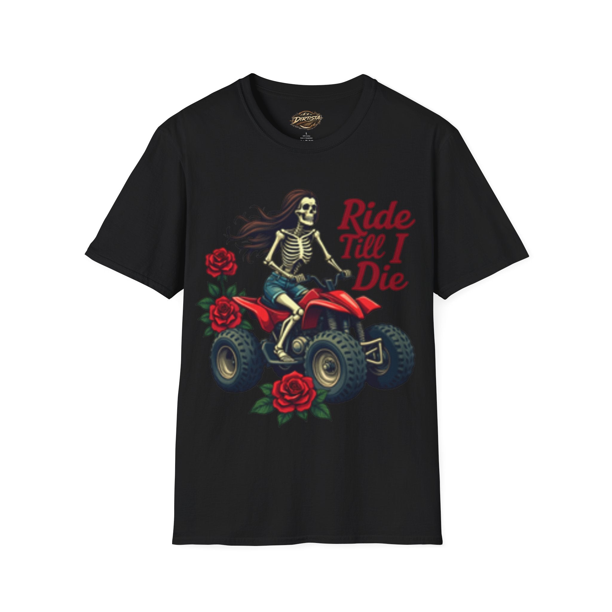 Ride Till I Die ATV T-Shirt — Skeleton Rider with Roses