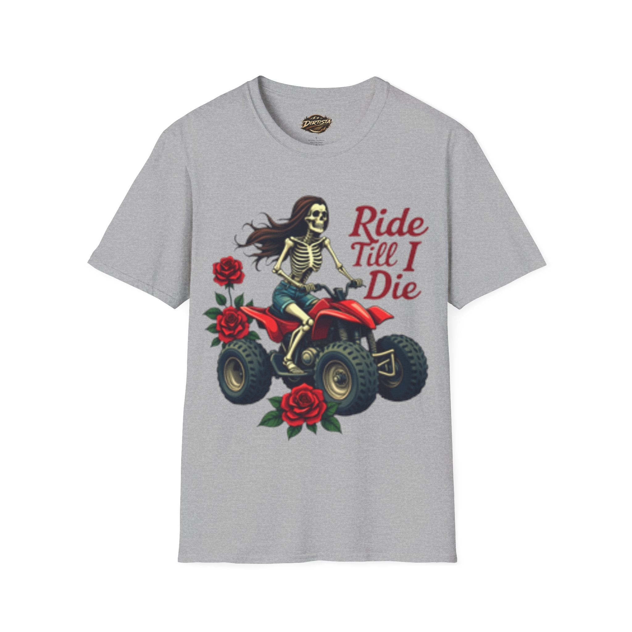 Ride Till I Die ATV T-Shirt — Skeleton Rider with Roses