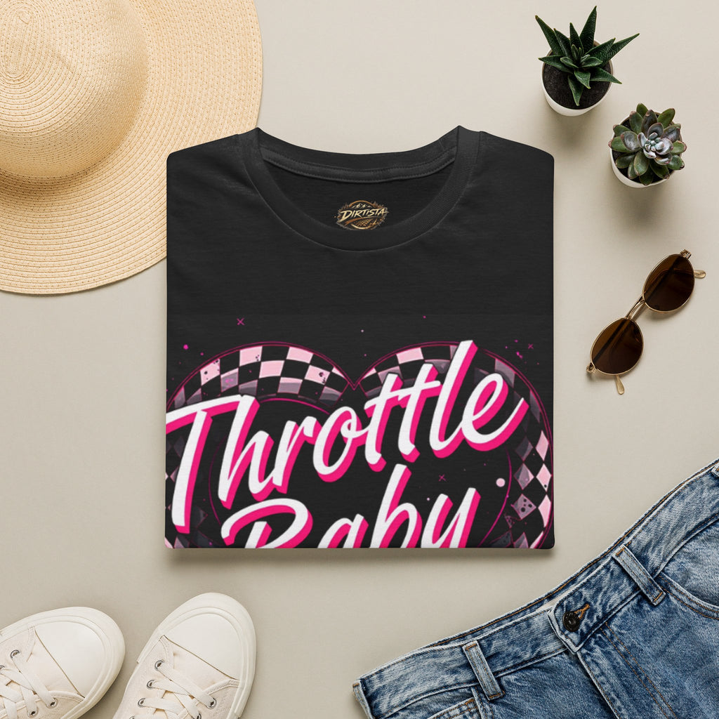 Throttle Baby T‑Shirt — Pink Checkered Heart Racing Tee