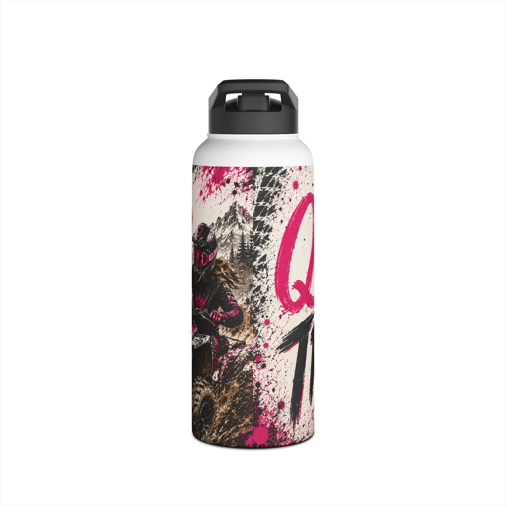 Motocross Queen Stainless Steel Water Bottle — 'Queen of the Trails' Pink Off‑Road Design