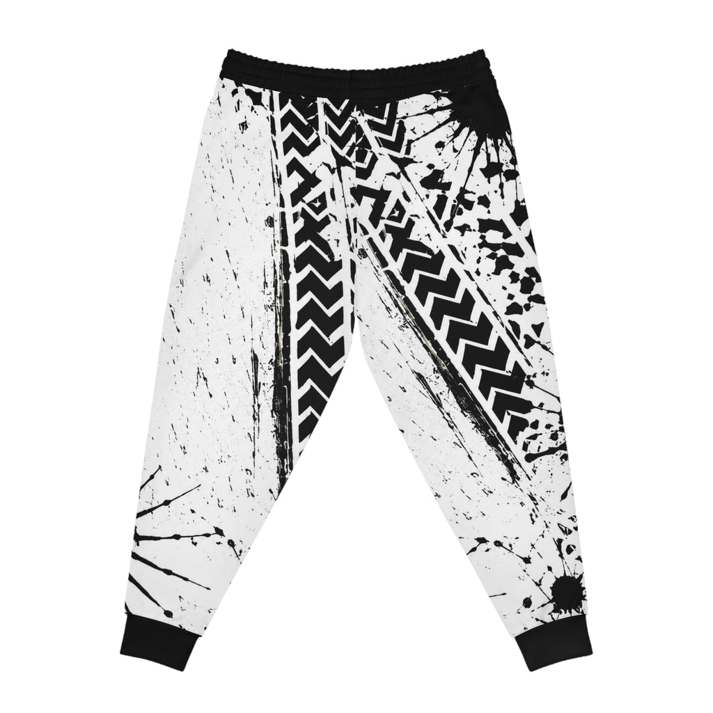 Dirtista Black & White Tire-Track Graphic Joggers