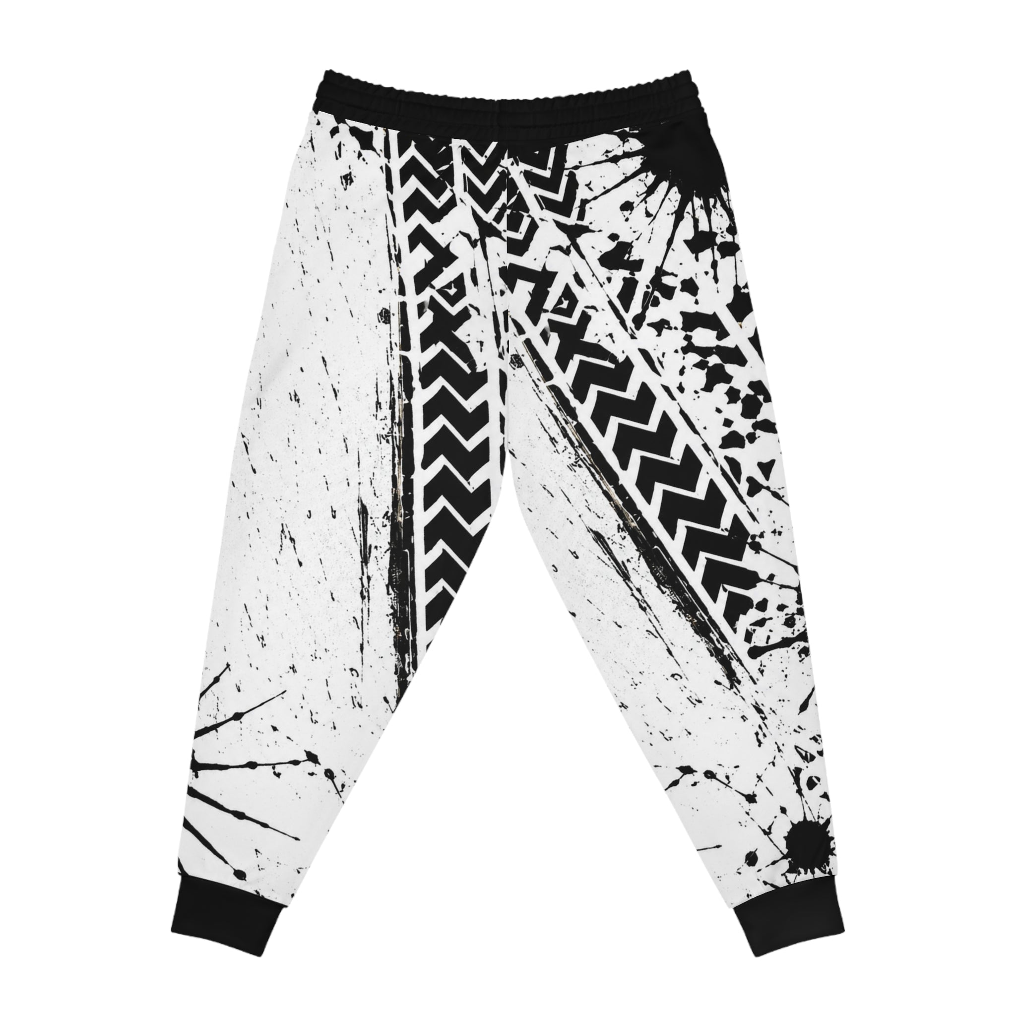 Dirtista Black & White Tire-Track Graphic Joggers