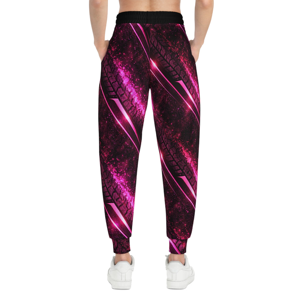 Neon Pink Racing Tire Athletic Joggers — Retro Cyberstreet AOP