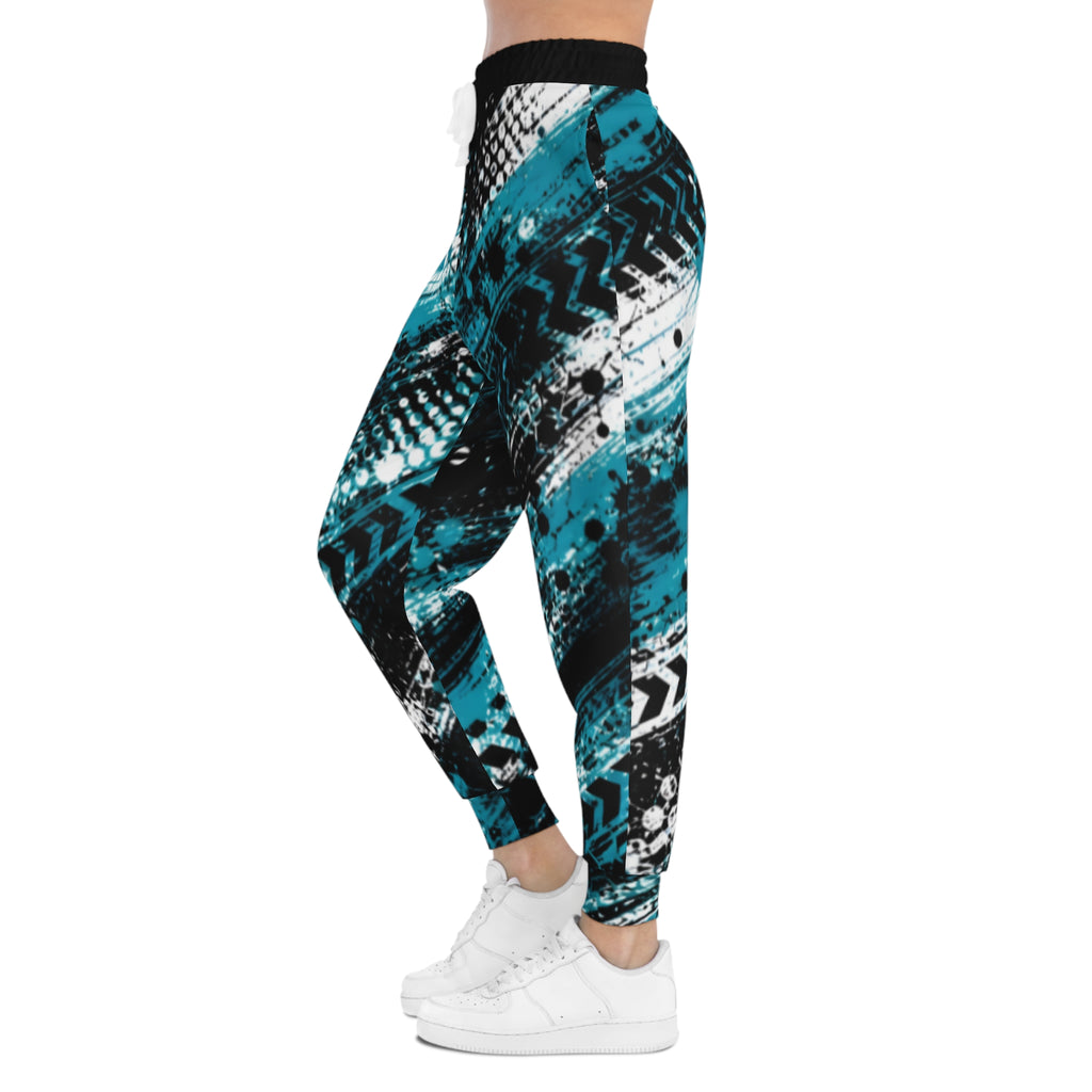 Teal, Black Grunge Aztec All-Over Printed Joggers