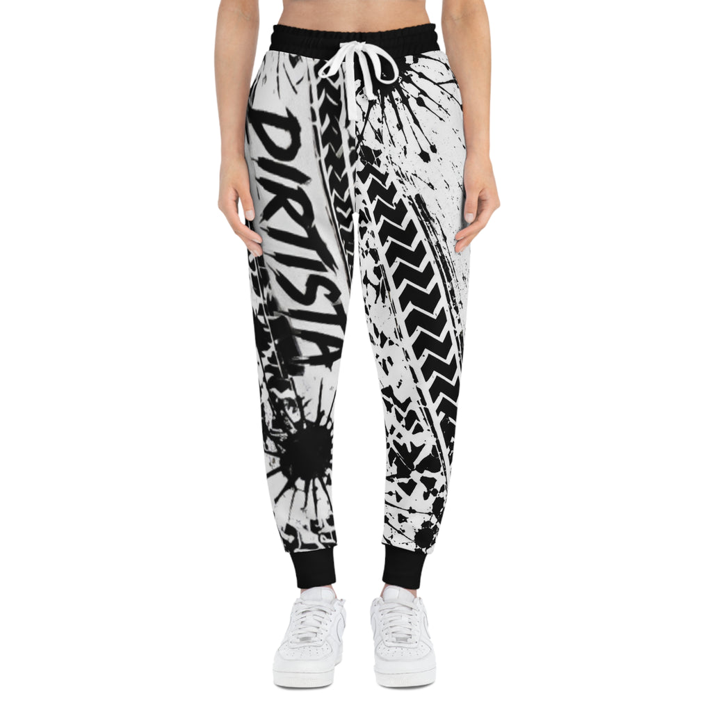 Dirtista Black & White Tire-Track Graphic Joggers
