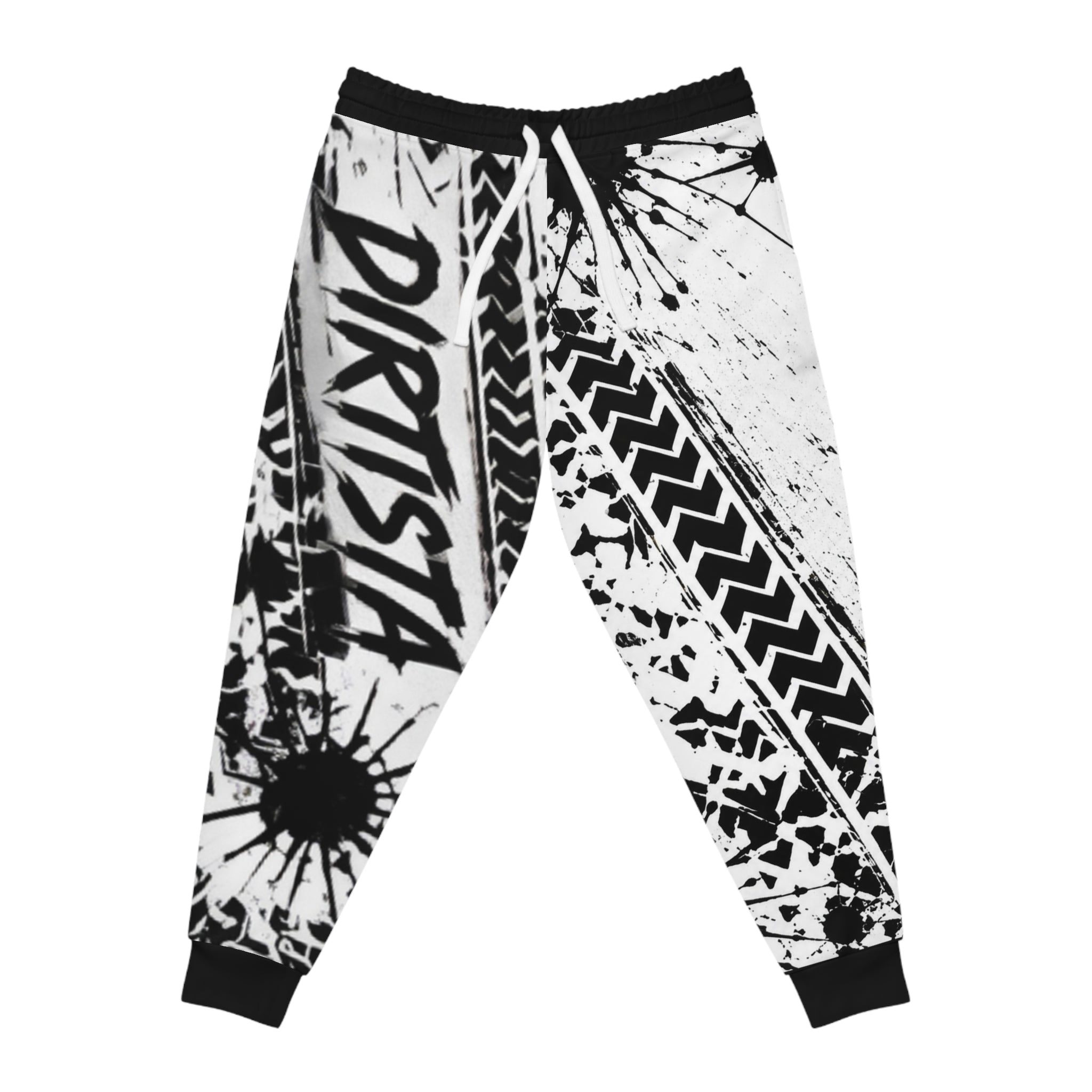 Dirtista Black & White Tire-Track Graphic Joggers