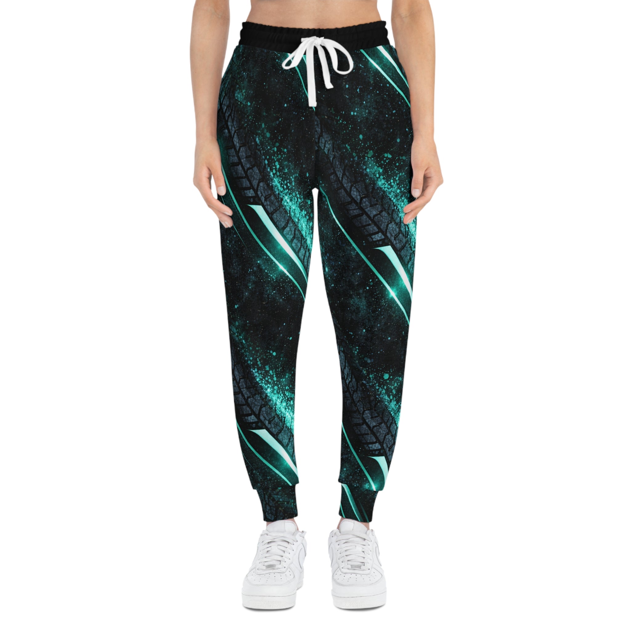 Teal Neon Tire-Track Athletic Joggers