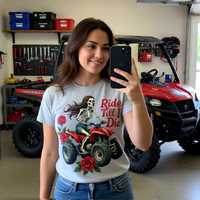 Ride Till I Die ATV T-Shirt — Skeleton Rider with Roses