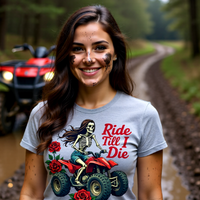 Ride Till I Die ATV T-Shirt — Skeleton Rider with Roses