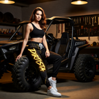 Dirtstar Athletic Joggers — Black & Gold Racing Graphic Sweatpants