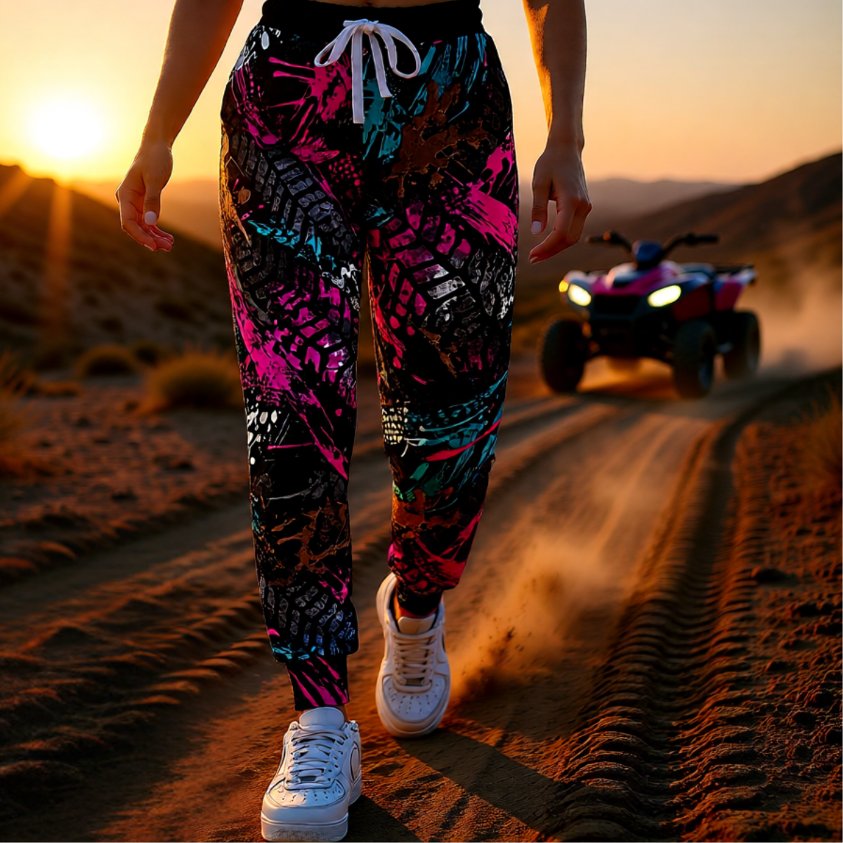 Neon Tire-Track Print Joggers