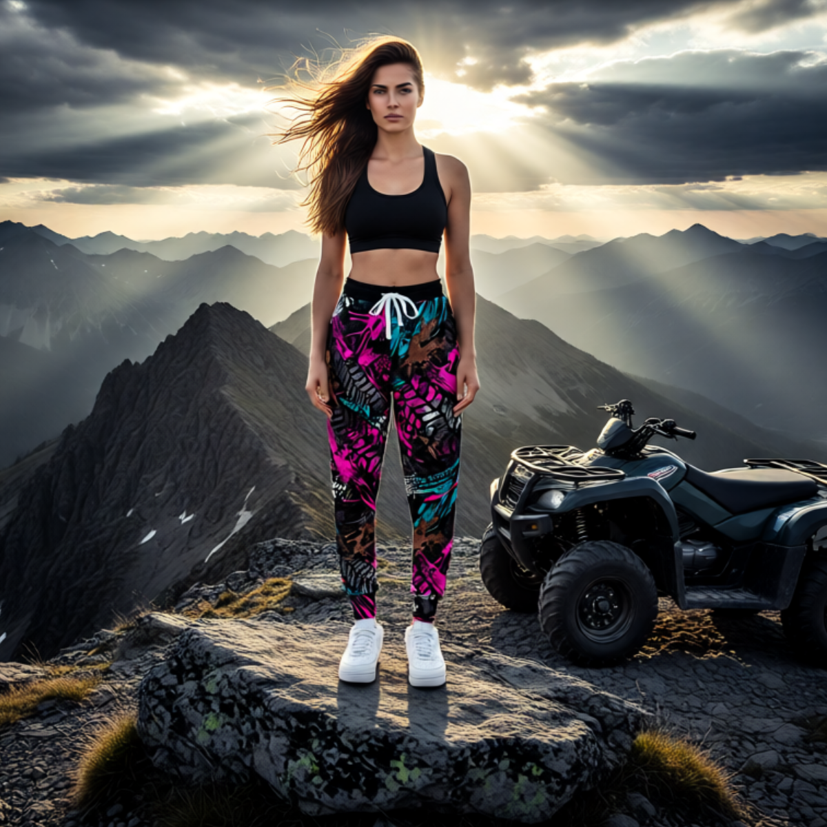Neon Tire-Track Print Joggers