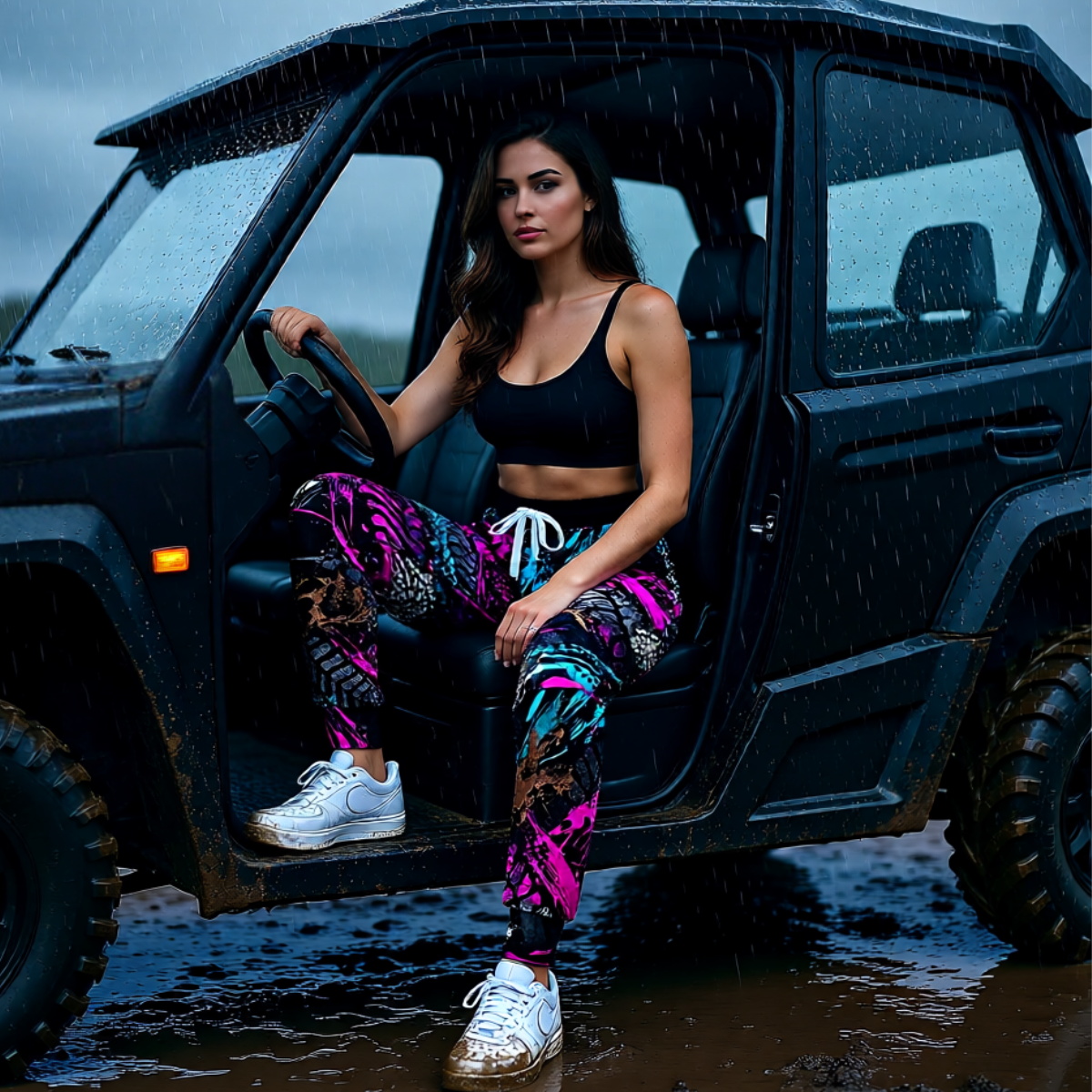 Neon Tire-Track Print Joggers
