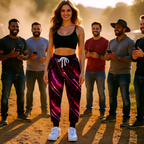 Neon Pink Racing Tire Athletic Joggers — Retro Cyberstreet AOP