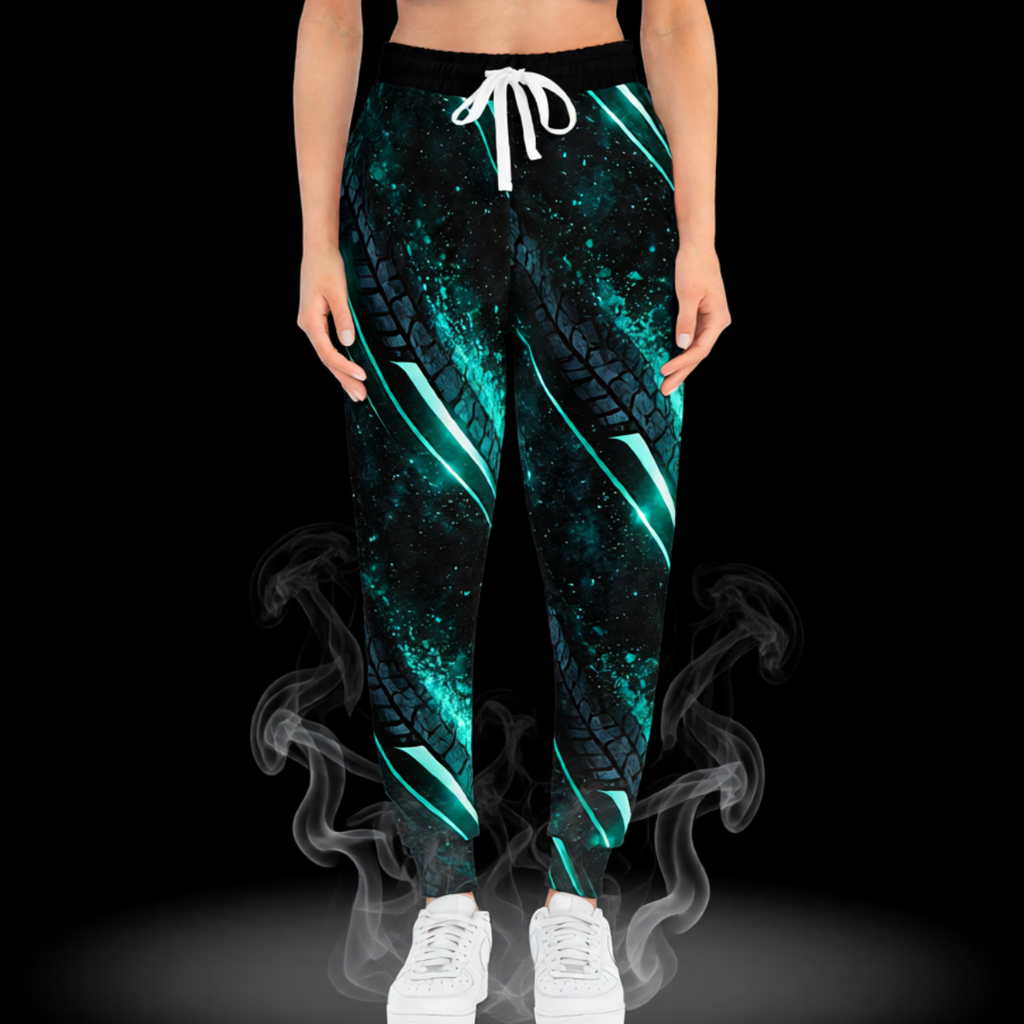 Teal Neon Tire-Track Athletic Joggers
