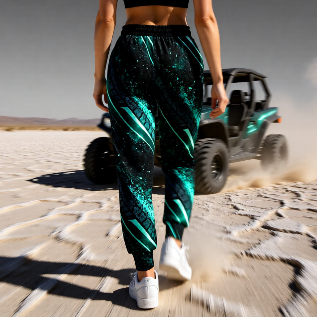 Teal Neon Tire-Track Athletic Joggers