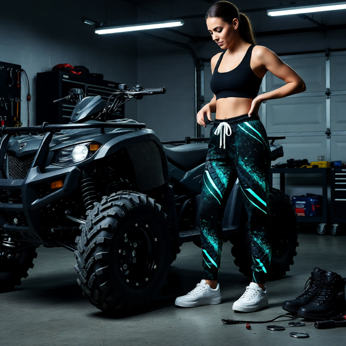 Teal Neon Tire-Track Athletic Joggers