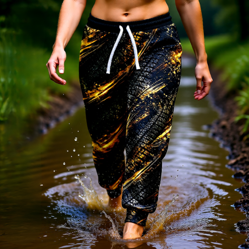 Gold Brushstroke Tire-Print Joggers