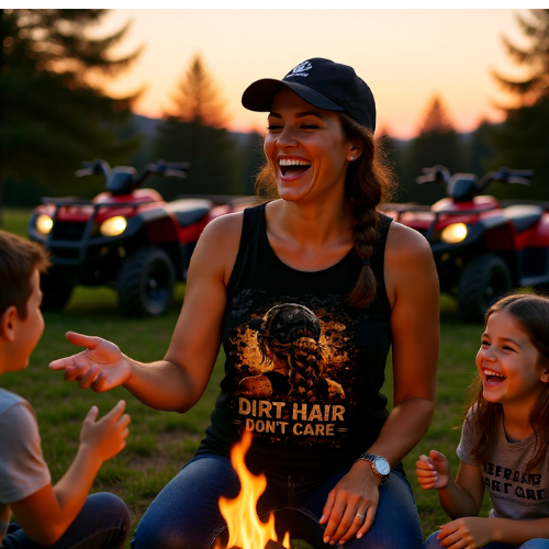 Dirt Hair Don't Care Tank Top — Rustic ATV Girl Graphic Tank