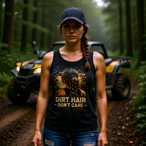 Dirt Hair Don't Care Tank Top — Rustic ATV Girl Graphic Tank