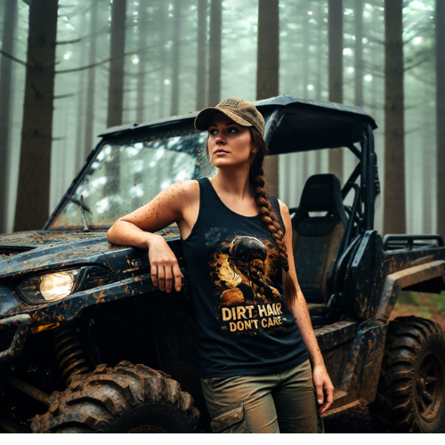 Dirt Hair Don't Care Tank Top — Rustic ATV Girl Graphic Tank