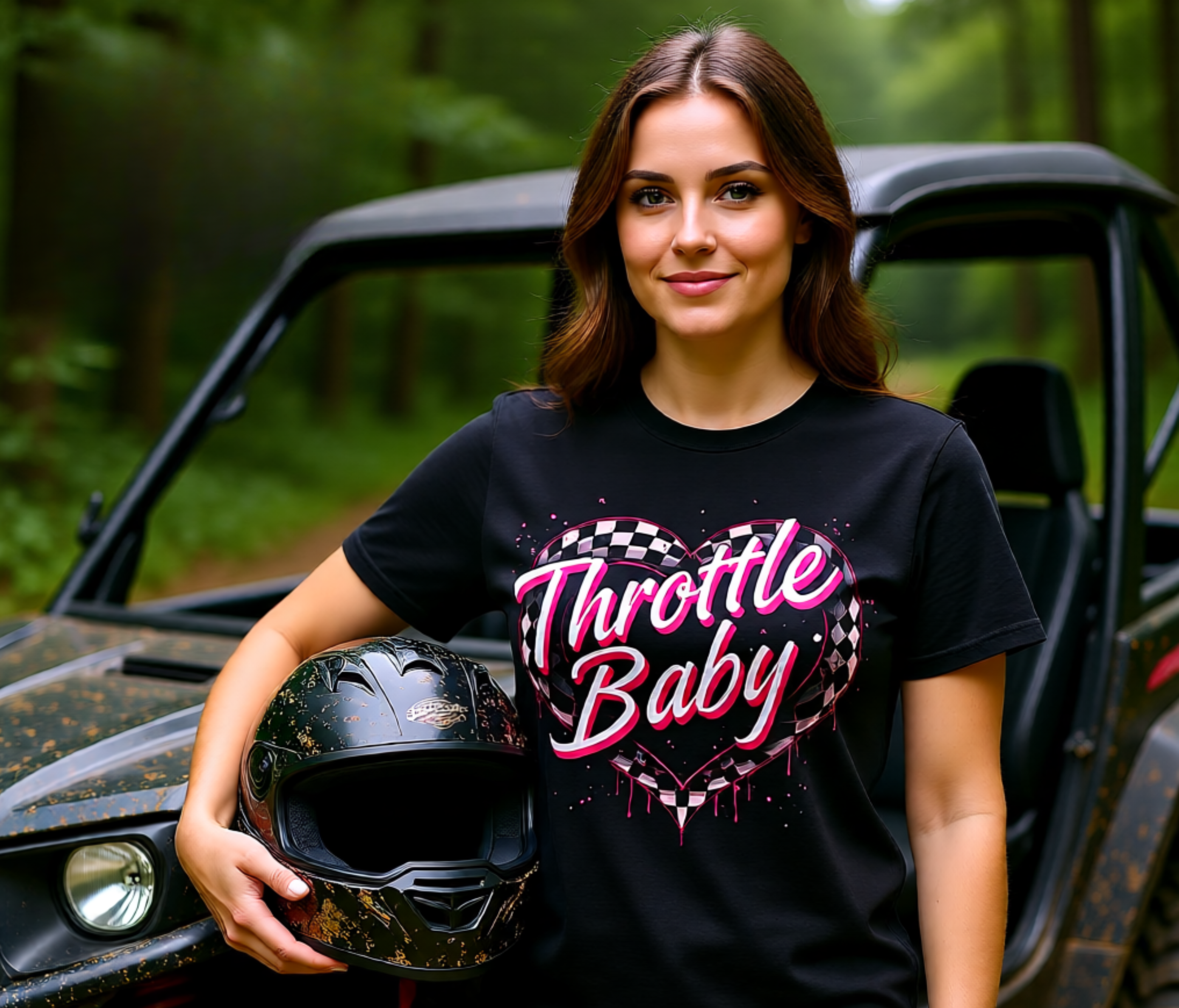 Throttle Baby T‑Shirt — Pink Checkered Heart Racing Tee