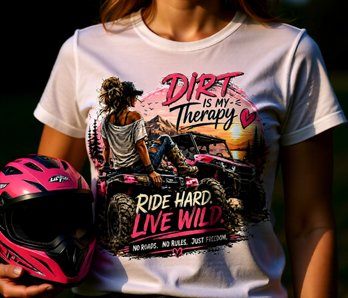 T-shirt VTT femme Dirt Is My Therapy | Roulez à fond, vivez sauvage | Dirtista