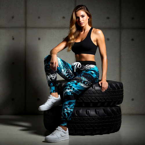 Teal, Black Grunge Aztec All-Over Printed Joggers