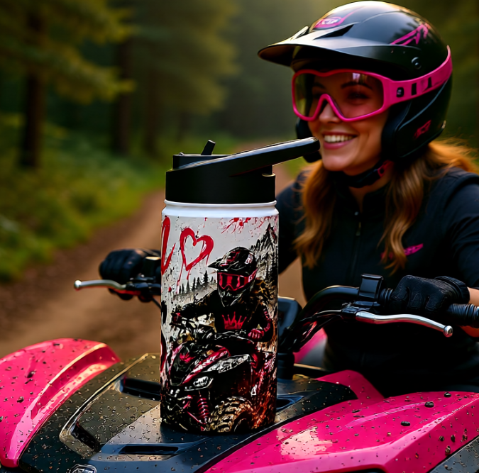 Motocross Queen Stainless Steel Water Bottle — 'Queen of the Trails' Pink Off‑Road Design