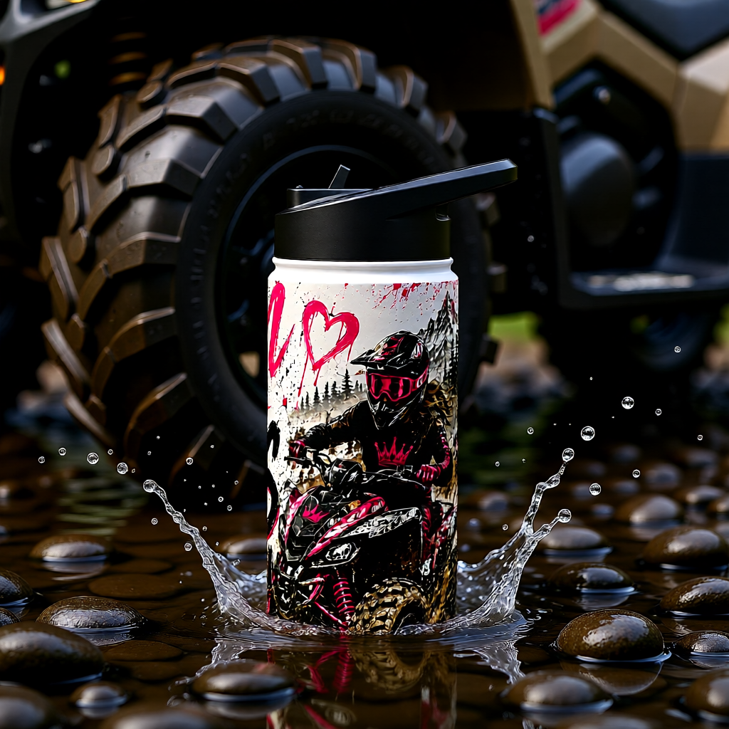 Motocross Queen Stainless Steel Water Bottle — 'Queen of the Trails' Pink Off‑Road Design