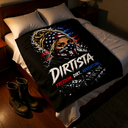 Dirtista "Freedom. Dirt. Adventure." Sherpa Fleece Blanket | Patriotic Women's ATV & UTV Throw Blanket