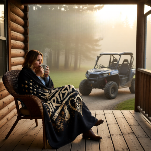 Dirtista Patriotic Sherpa Fleece Blanket | American Flag Off-Road Throw Blanket for Women