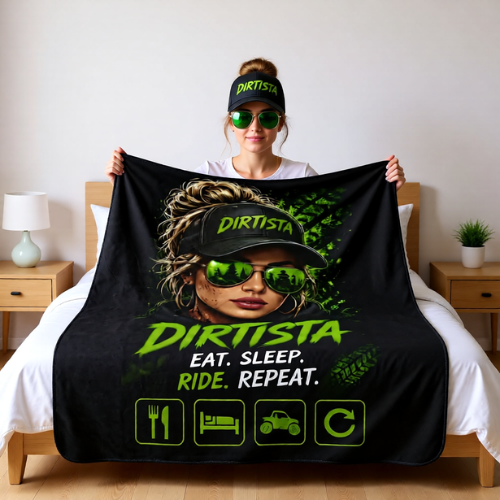 Dirtista "Eat. Sleep. Ride. Repeat." Sherpa Fleece Blanket | Women's ATV & UTV Throw Blanket