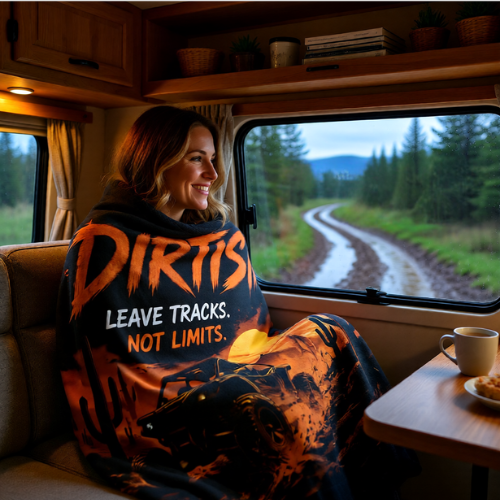 Dirtista "Leave Tracks. Not Limits." Sherpa Fleece Blanket | Desert Off-Road UTV Throw Blanket