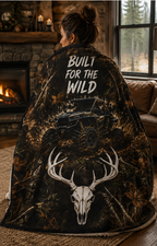 Built for the Wild Sherpa Blanket — Camo ATV & Deer Skull Fleece Throw