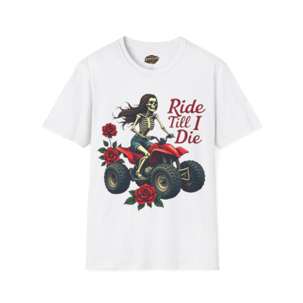 Ride Till I Die ATV T-Shirt — Skeleton Rider with Roses