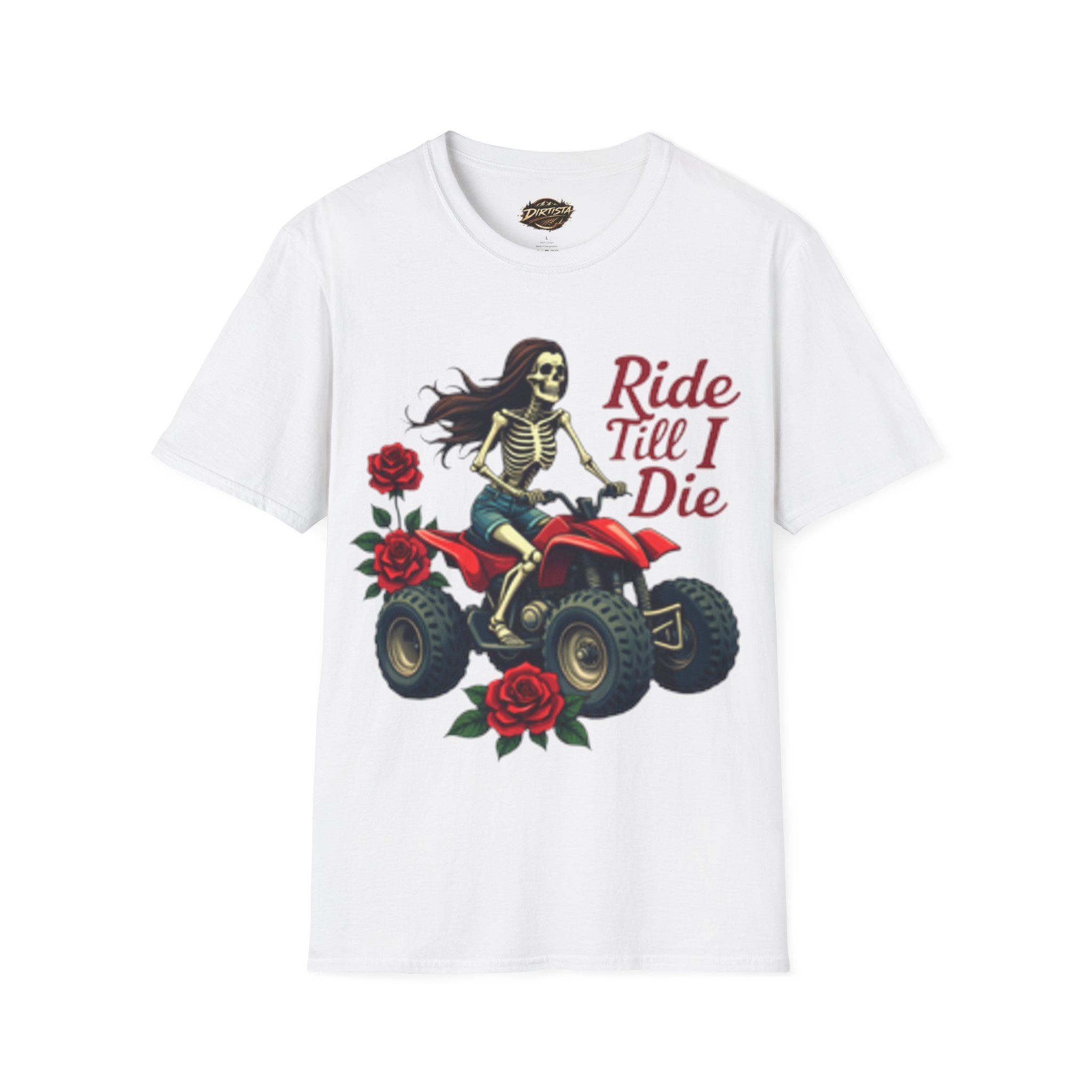 Ride Till I Die ATV T-Shirt — Skeleton Rider with Roses