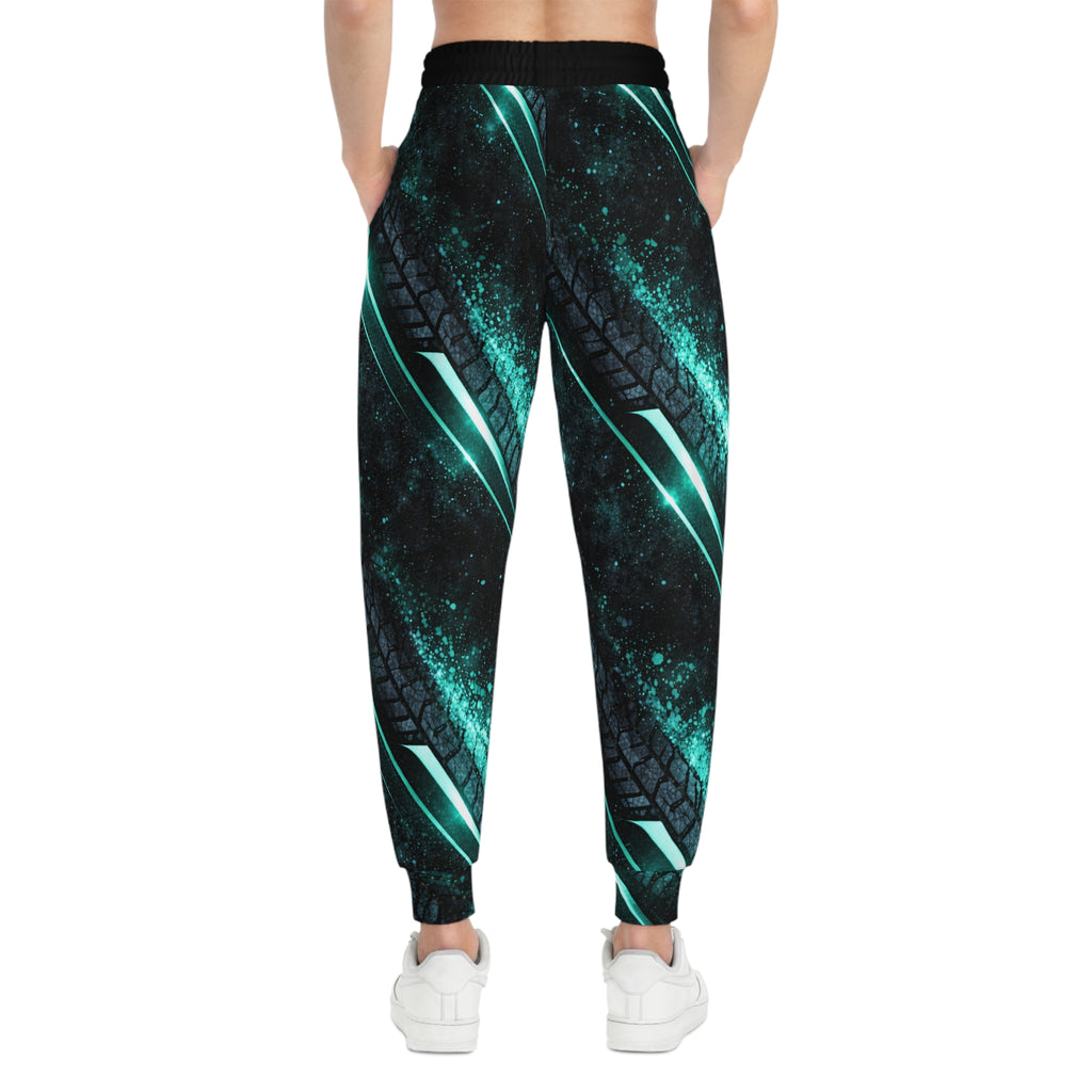 Teal Neon Tire-Track Athletic Joggers