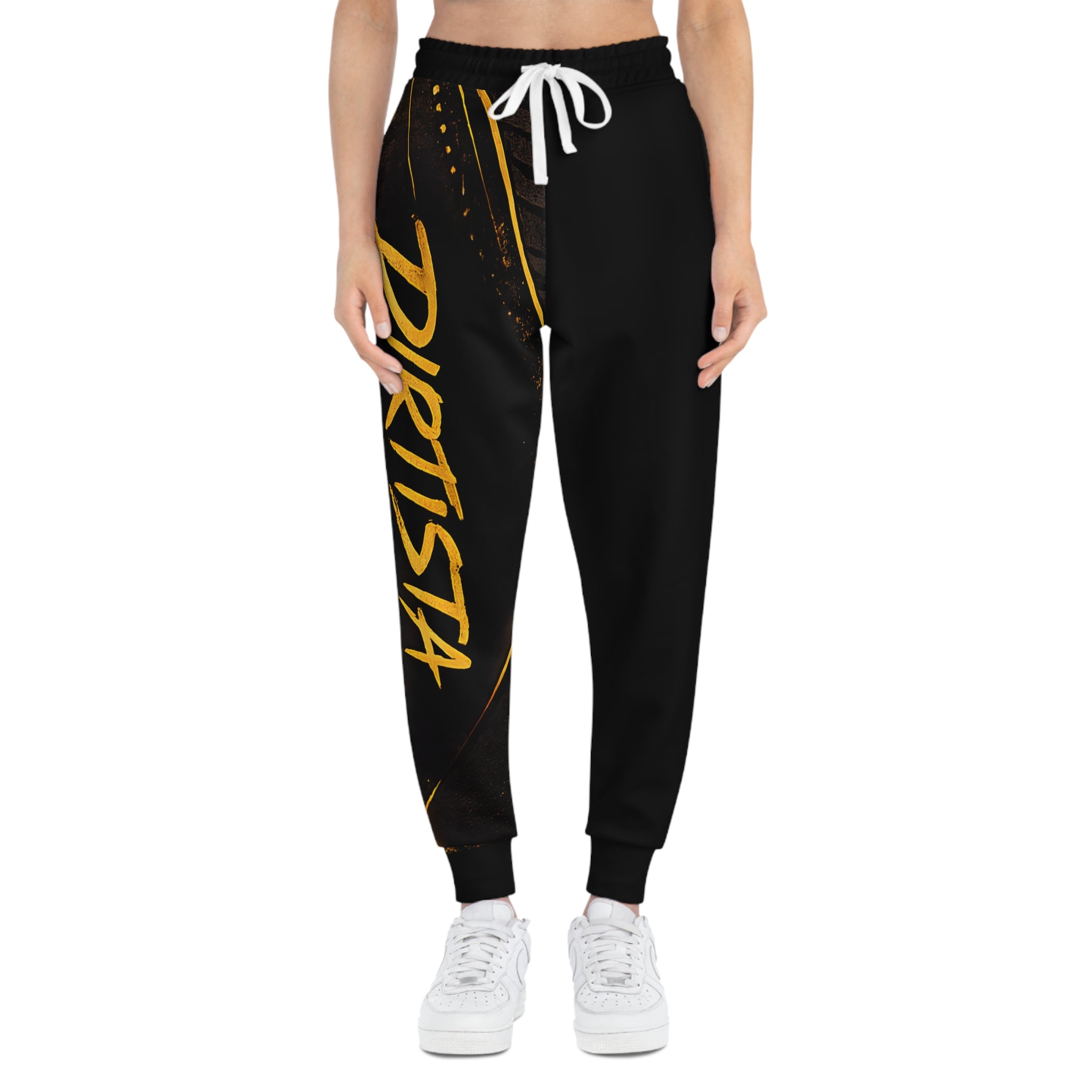 Dirtstar Athletic Joggers — Black & Gold Racing Graphic Sweatpants