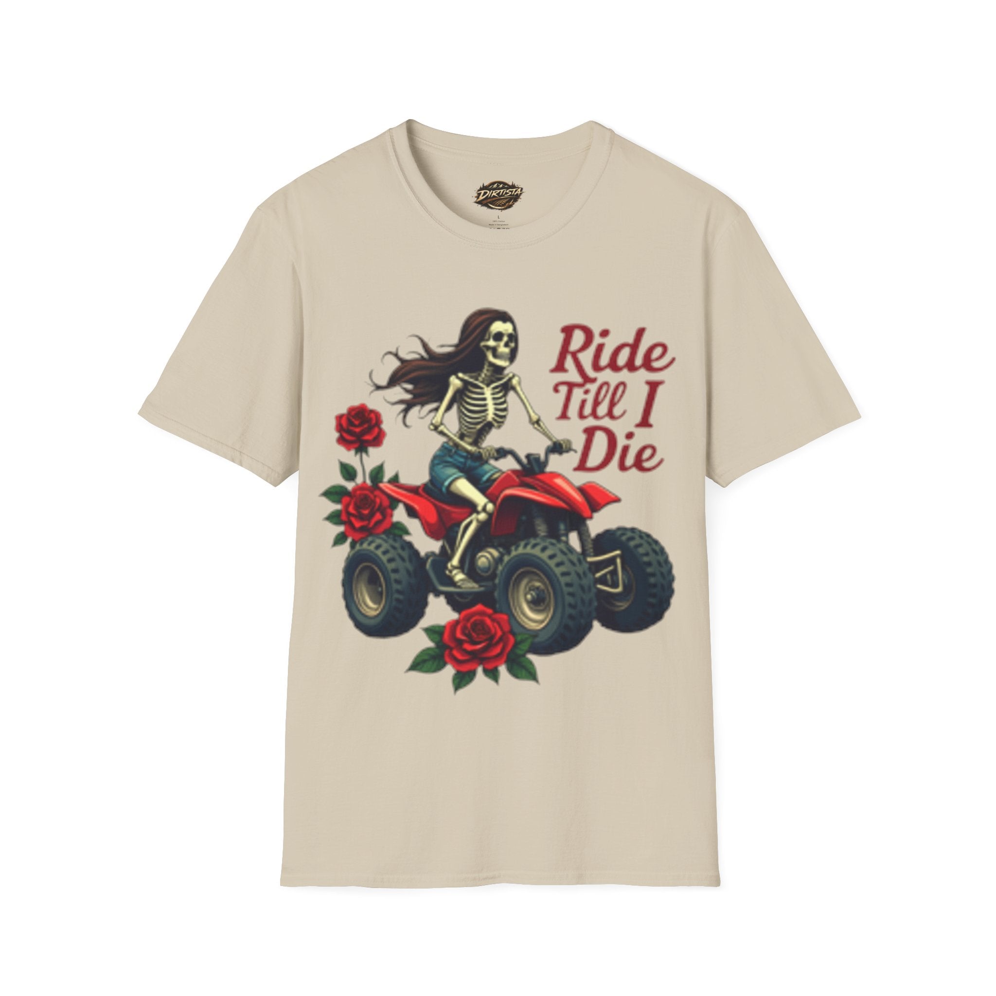 Ride Till I Die ATV T-Shirt — Skeleton Rider with Roses