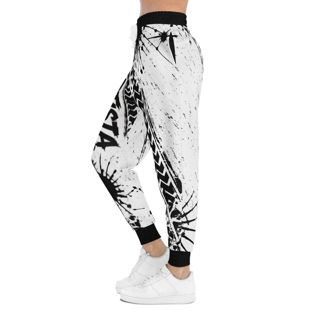 Dirtista Black & White Tire-Track Graphic Joggers