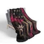 Distressed American Flag Sherpa Blanket with Pink Accent — Cozy Patriotic Throw