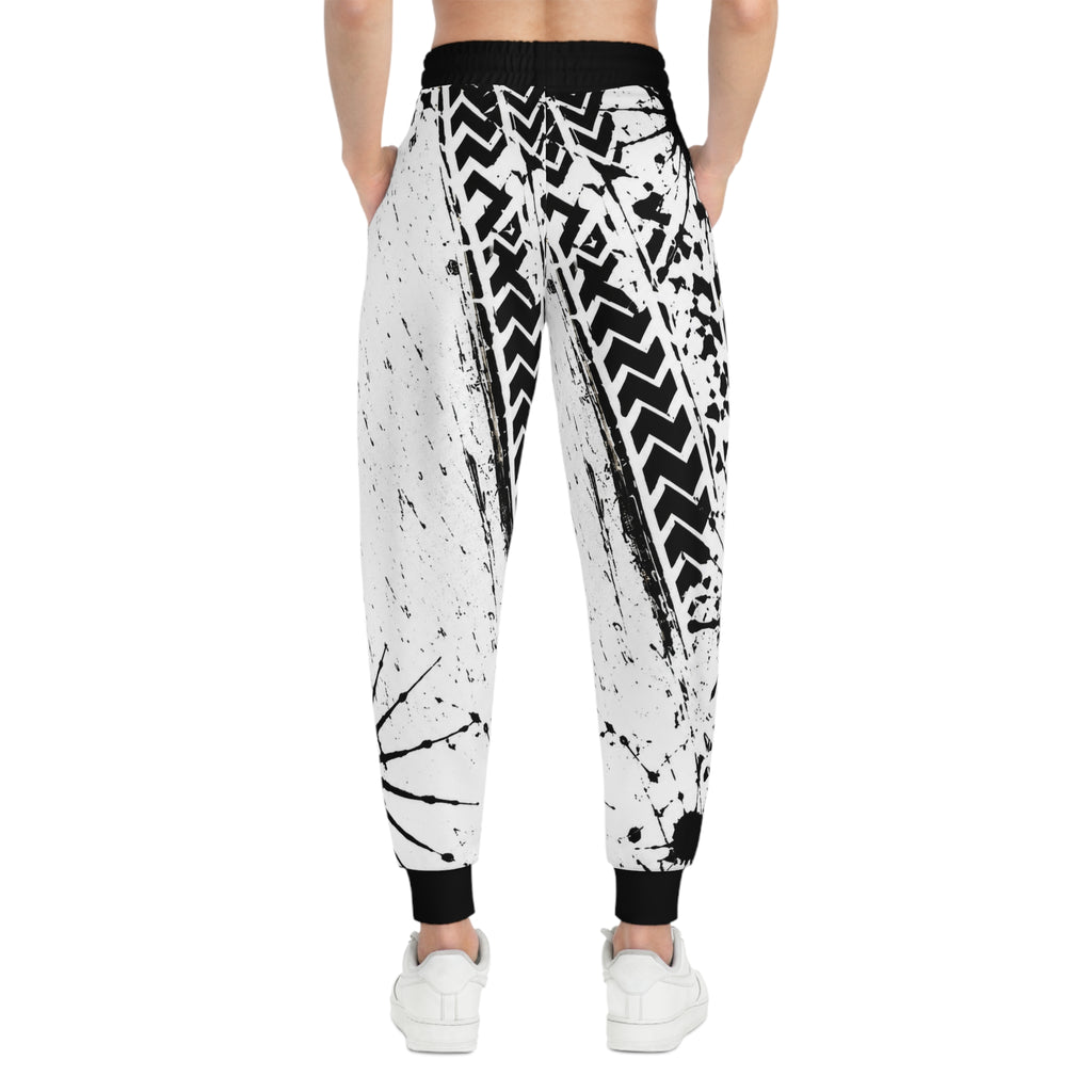 Dirtista Black & White Tire-Track Graphic Joggers